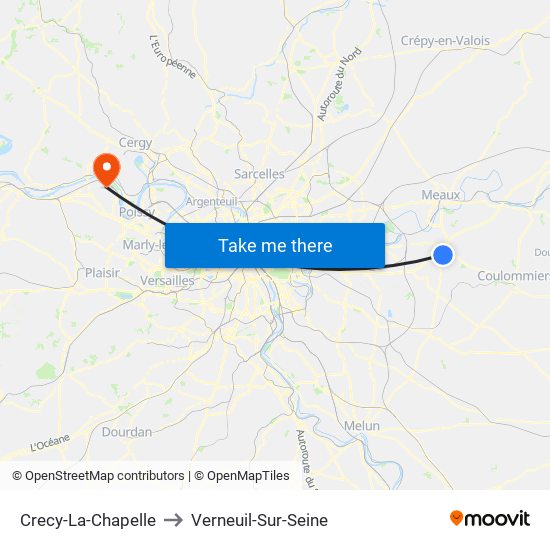 Crecy-La-Chapelle to Verneuil-Sur-Seine map