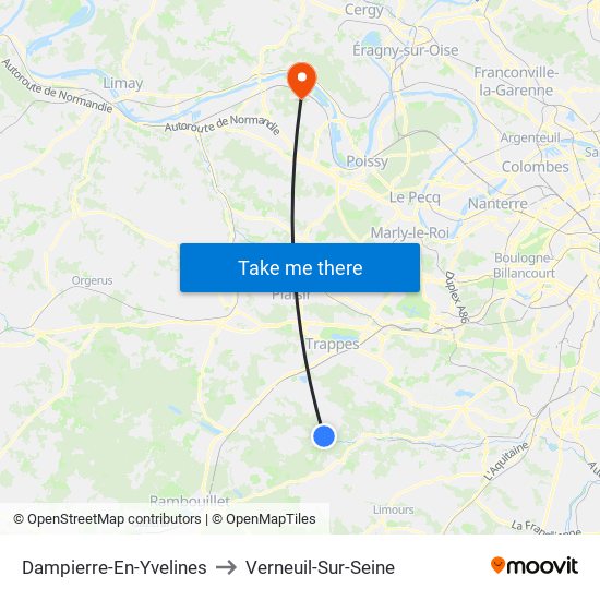 Dampierre-En-Yvelines to Verneuil-Sur-Seine map