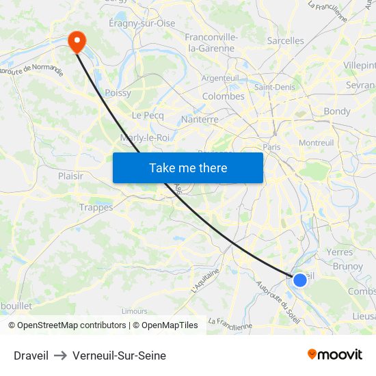 Draveil to Verneuil-Sur-Seine map