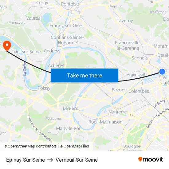 Epinay-Sur-Seine to Verneuil-Sur-Seine map