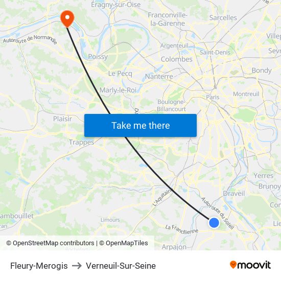 Fleury-Merogis to Verneuil-Sur-Seine map