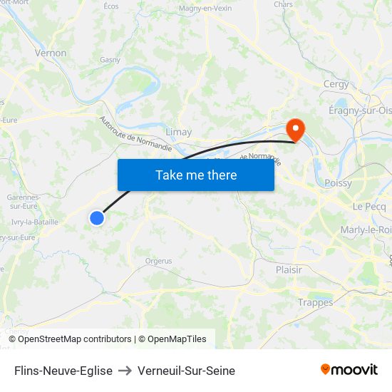 Flins-Neuve-Eglise to Verneuil-Sur-Seine map
