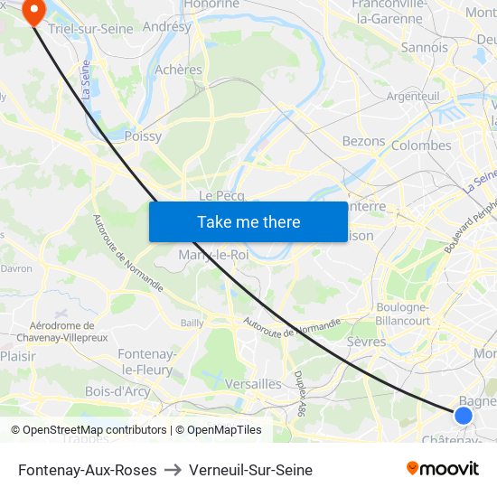 Fontenay-Aux-Roses to Verneuil-Sur-Seine map