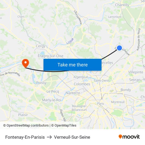 Fontenay-En-Parisis to Verneuil-Sur-Seine map