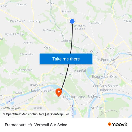 Fremecourt to Verneuil-Sur-Seine map