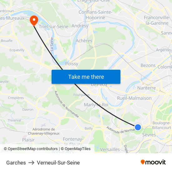 Garches to Verneuil-Sur-Seine map