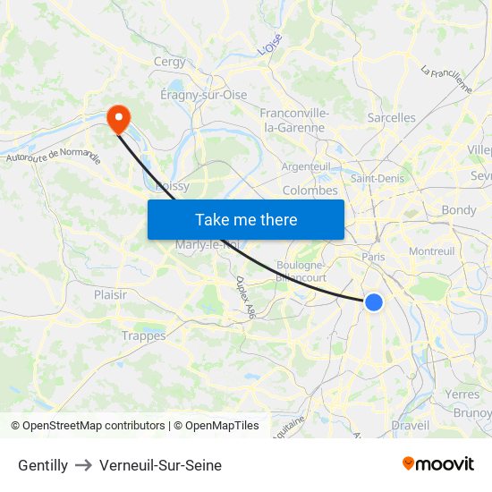 Gentilly to Verneuil-Sur-Seine map