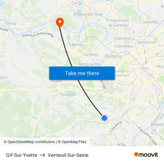 Gif-Sur-Yvette to Verneuil-Sur-Seine map