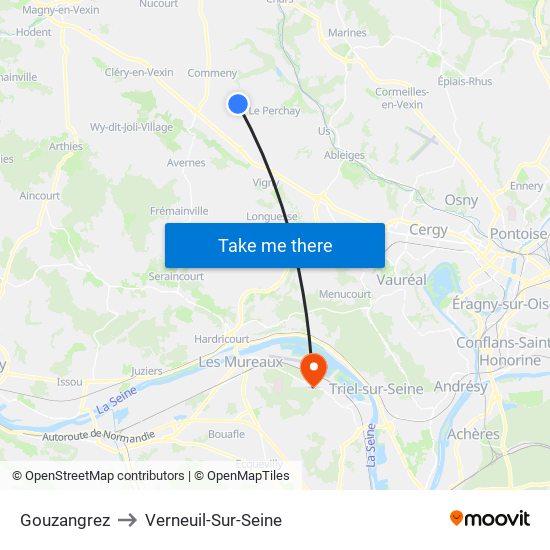 Gouzangrez to Verneuil-Sur-Seine map