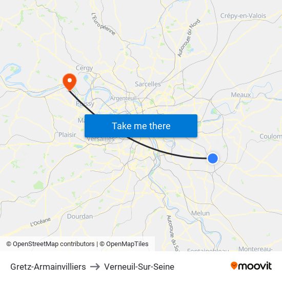 Gretz-Armainvilliers to Verneuil-Sur-Seine map