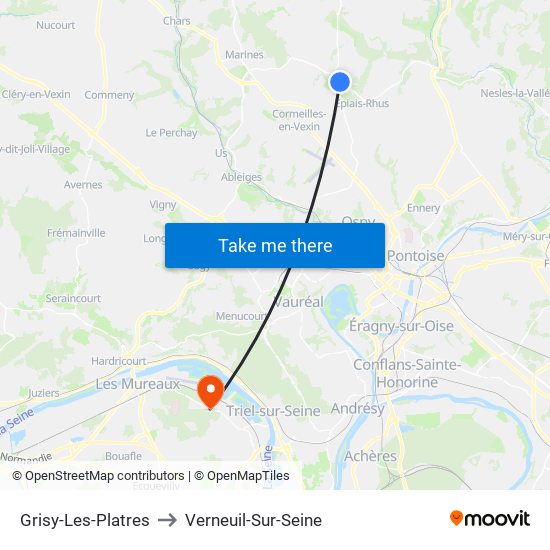 Grisy-Les-Platres to Verneuil-Sur-Seine map