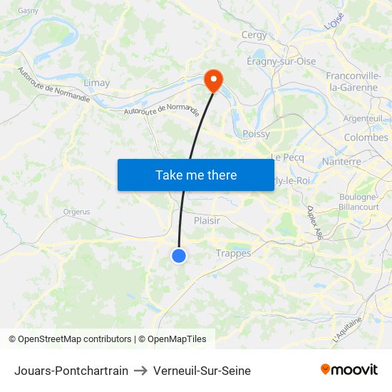 Jouars-Pontchartrain to Verneuil-Sur-Seine map