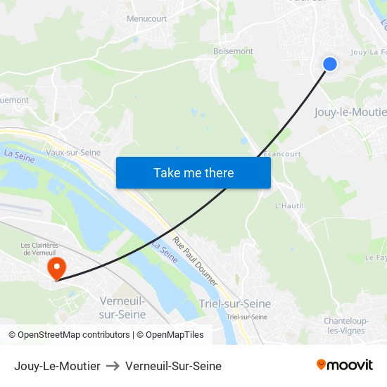 Jouy-Le-Moutier to Verneuil-Sur-Seine map