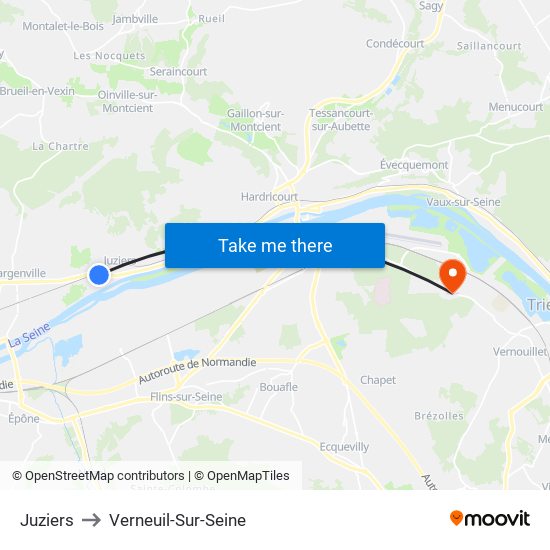 Juziers to Verneuil-Sur-Seine map
