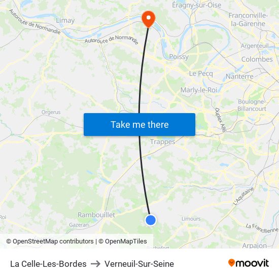 La Celle-Les-Bordes to Verneuil-Sur-Seine map