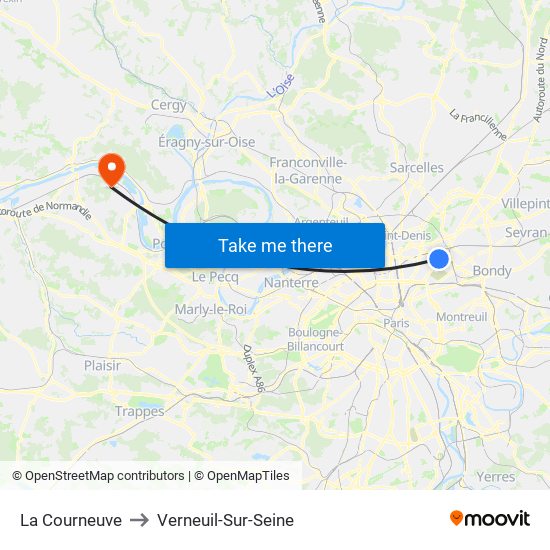 La Courneuve to Verneuil-Sur-Seine map