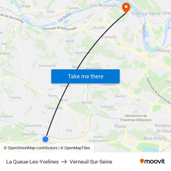 La Queue-Les-Yvelines to Verneuil-Sur-Seine map
