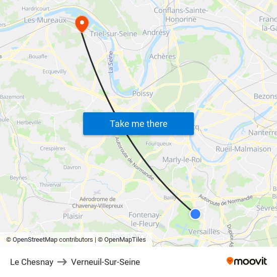 Le Chesnay to Verneuil-Sur-Seine map