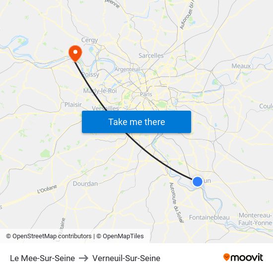 Le Mee-Sur-Seine to Verneuil-Sur-Seine map