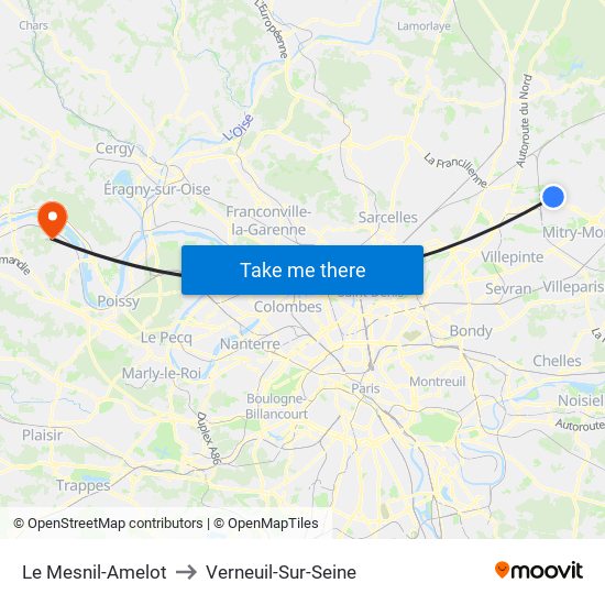 Le Mesnil-Amelot to Verneuil-Sur-Seine map
