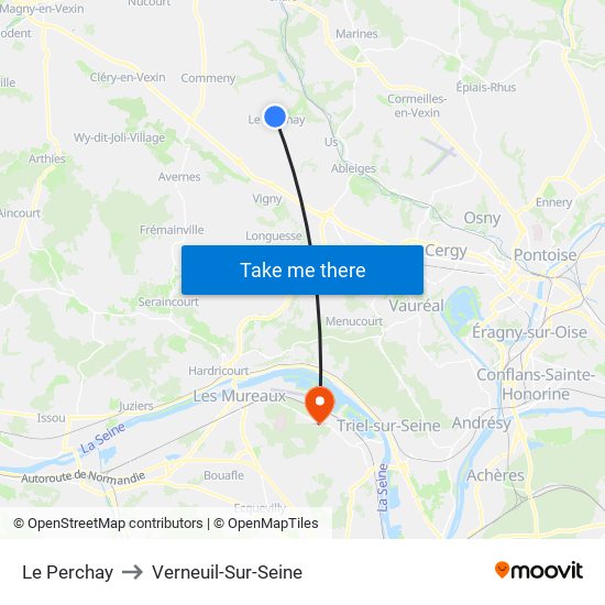 Le Perchay to Verneuil-Sur-Seine map