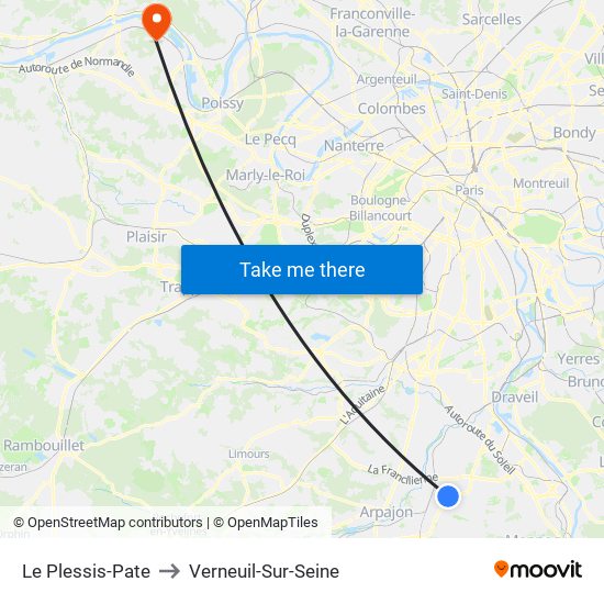 Le Plessis-Pate to Verneuil-Sur-Seine map