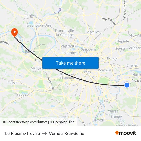 Le Plessis-Trevise to Verneuil-Sur-Seine map