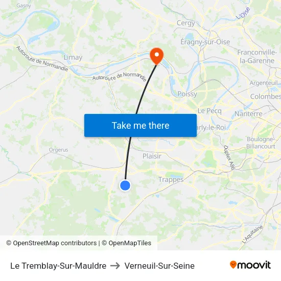 Le Tremblay-Sur-Mauldre to Verneuil-Sur-Seine map