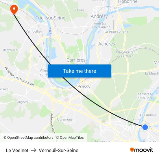 Le Vesinet to Verneuil-Sur-Seine map