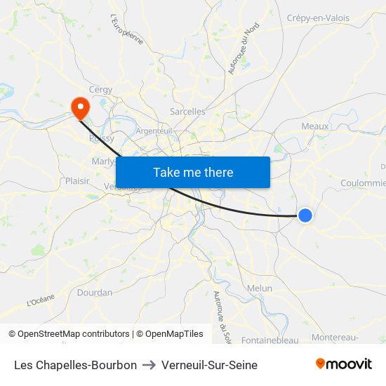 Les Chapelles-Bourbon to Verneuil-Sur-Seine map