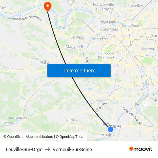 Leuville-Sur-Orge to Verneuil-Sur-Seine map