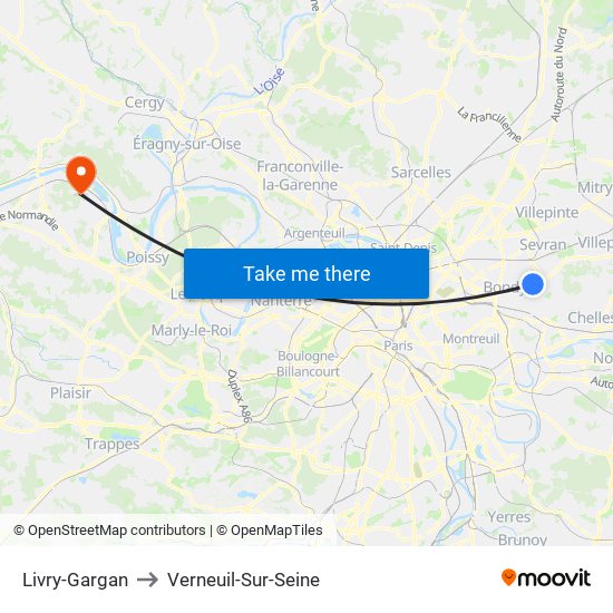 Livry-Gargan to Verneuil-Sur-Seine map