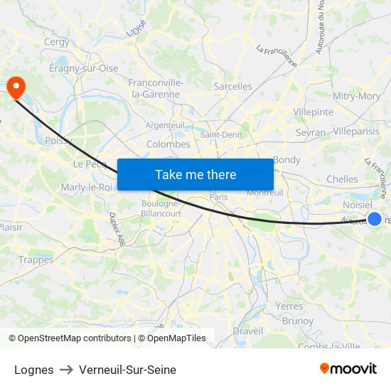 Lognes to Verneuil-Sur-Seine map