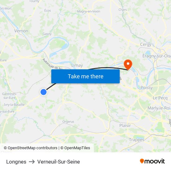Longnes to Verneuil-Sur-Seine map