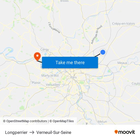 Longperrier to Verneuil-Sur-Seine map