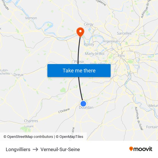 Longvilliers to Verneuil-Sur-Seine map