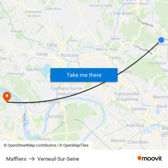 Maffliers to Verneuil-Sur-Seine map