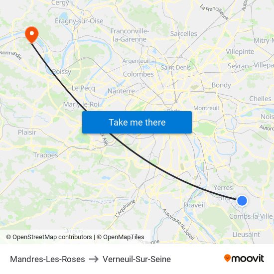 Mandres-Les-Roses to Verneuil-Sur-Seine map