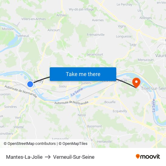 Mantes-La-Jolie to Verneuil-Sur-Seine map
