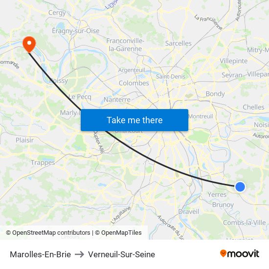 Marolles-En-Brie to Verneuil-Sur-Seine map