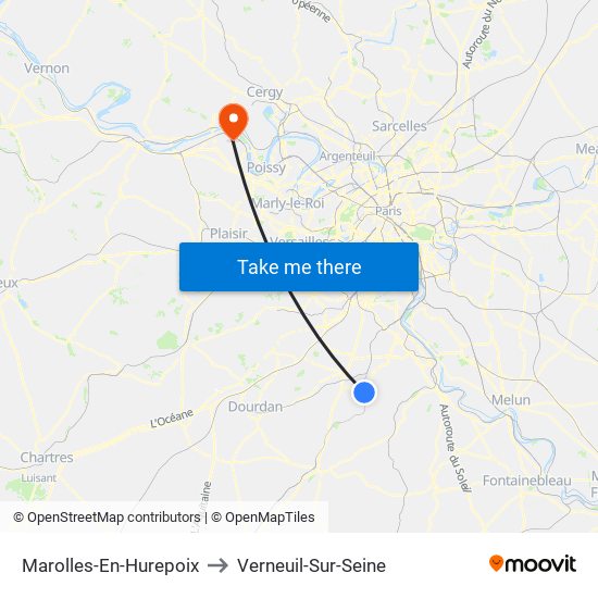 Marolles-En-Hurepoix to Verneuil-Sur-Seine map