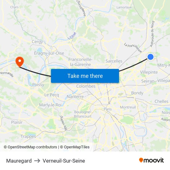 Mauregard to Verneuil-Sur-Seine map