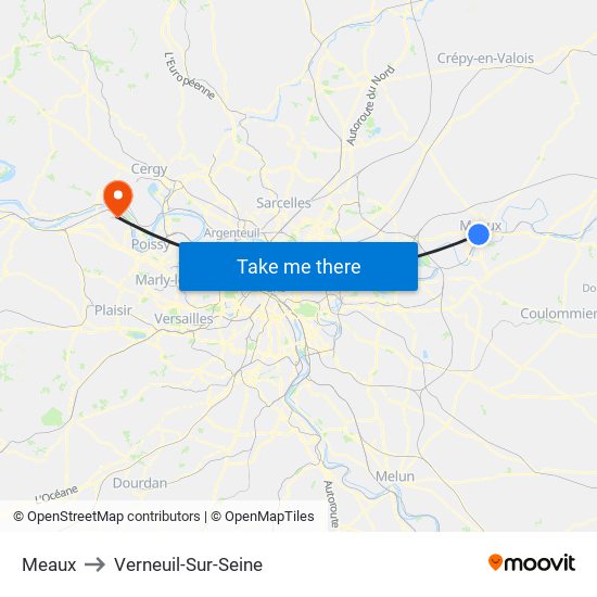 Meaux to Verneuil-Sur-Seine map