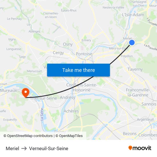 Meriel to Verneuil-Sur-Seine map