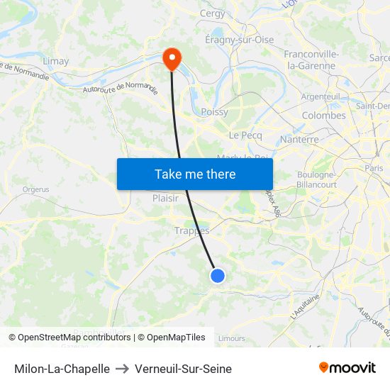 Milon-La-Chapelle to Verneuil-Sur-Seine map