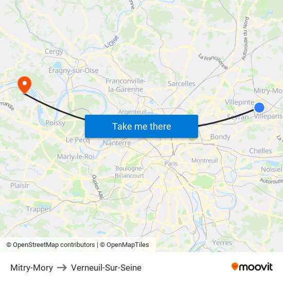 Mitry-Mory to Verneuil-Sur-Seine map