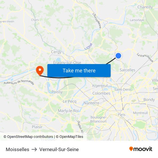 Moisselles to Verneuil-Sur-Seine map