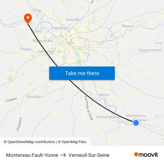 Montereau-Fault-Yonne to Verneuil-Sur-Seine map