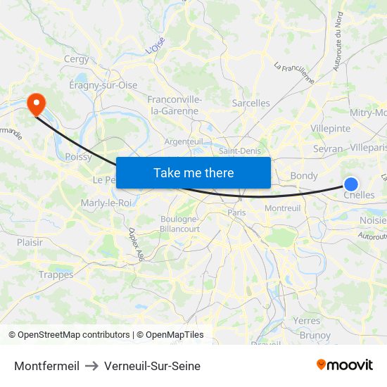 Montfermeil to Verneuil-Sur-Seine map