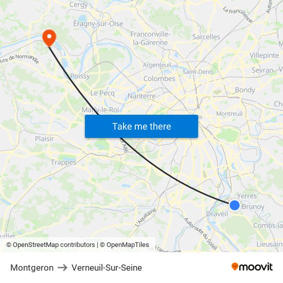 Montgeron to Verneuil-Sur-Seine map